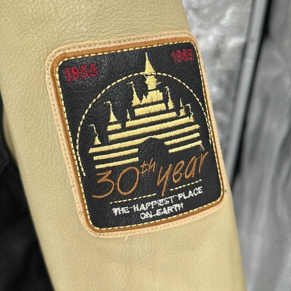 Disneyland 50th Anniversary leather jacket Black & Tan Bomber Style 2XL - Picture 6 of 8